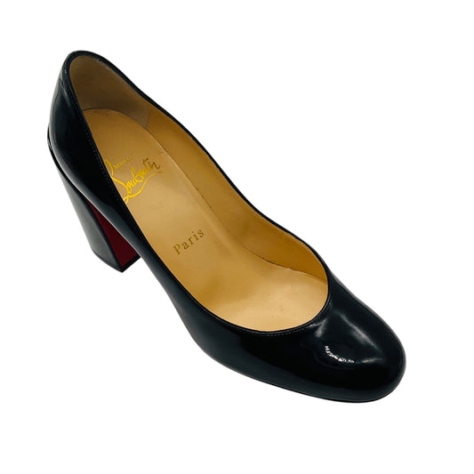 Christian Louboutin Black Round Toe Patent Leather Block Heel Pumps