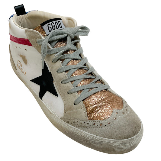 Golden Goose Deluxe Brand White / Rose Gold Metallic High Top Sneakers