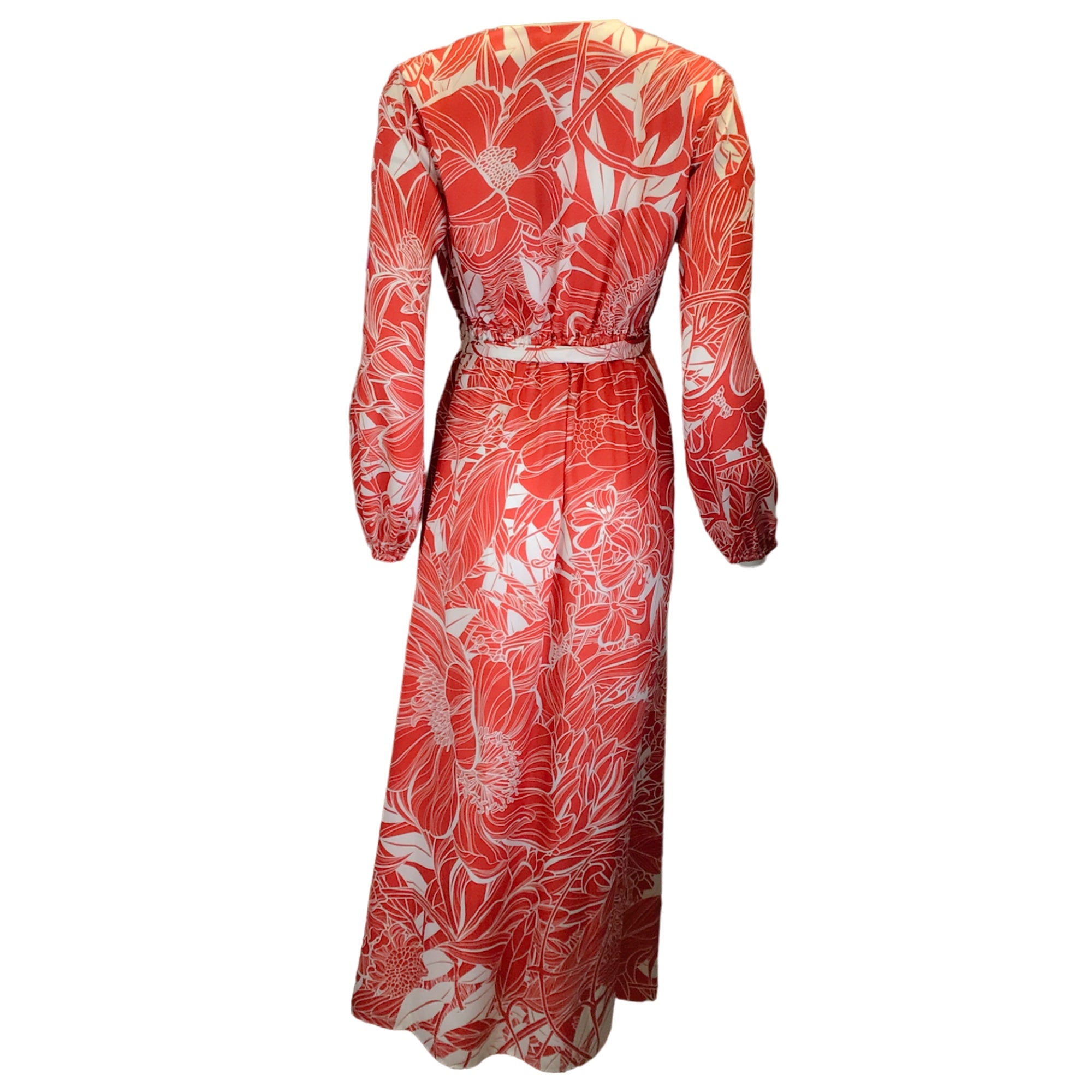 Mary Katranzou Red / White Ithaki Printed Belted Long Sleeved Two-Tone Poly Twill Maxi Dress