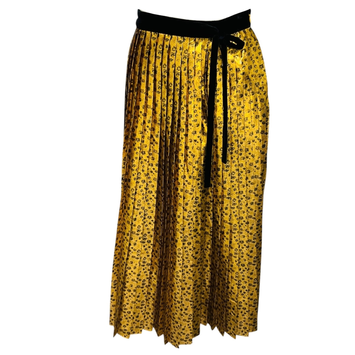 LoveShackFancy Gold Metallic Pleated Midi Lotty Skirt in Safari