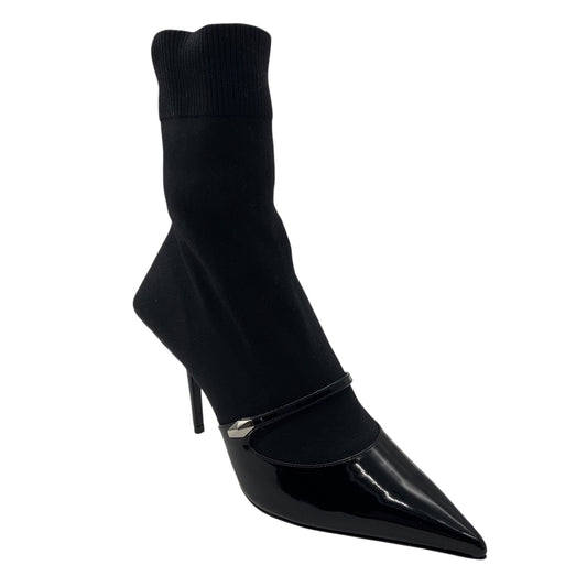 Jimmy Choo Black Carolyn Patent Leather and Knit Sock Boots / Booties