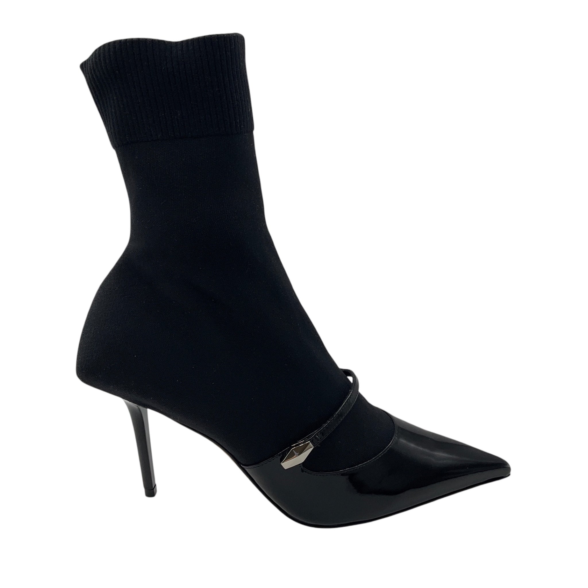 Jimmy Choo Black Carolyn Patent Leather and Knit Sock Boots / Booties