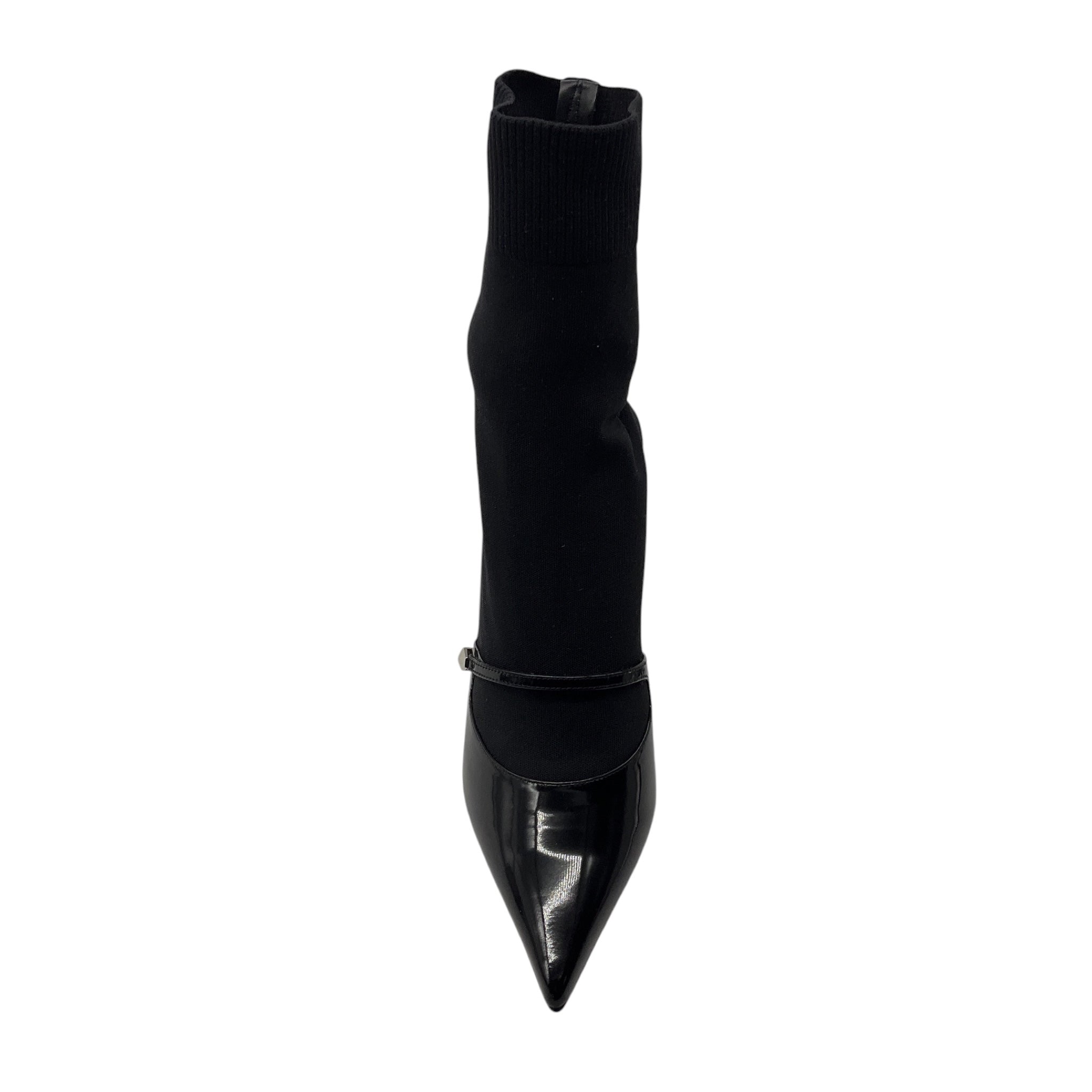 Jimmy Choo Black Carolyn Patent Leather and Knit Sock Boots / Booties
