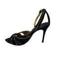 Load image into Gallery viewer, Alexandre Birman Black / Gold Leather Trim Velvet Retro Sandals with Ankle Strap

