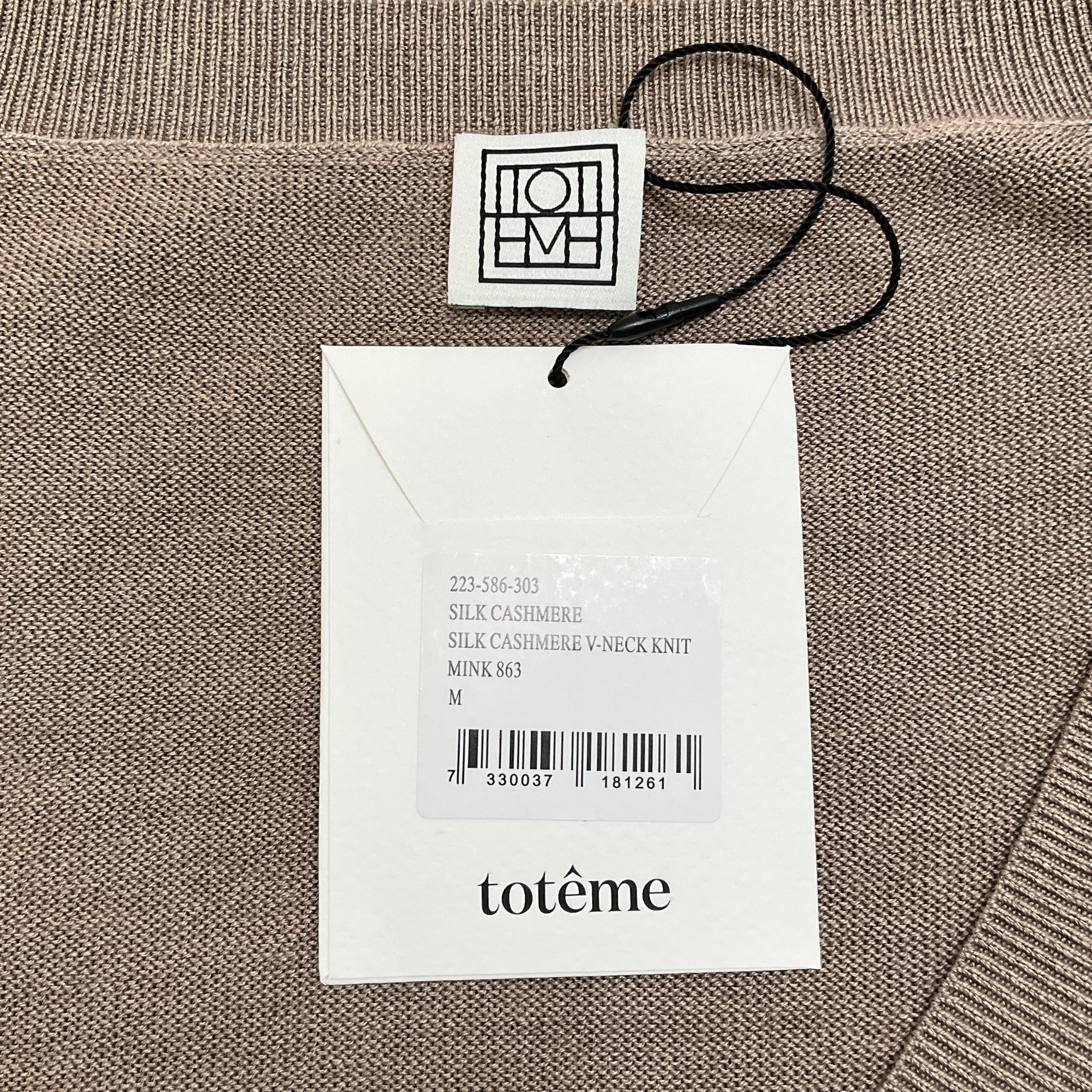 Toteme Taupe Mink Silk / Cashmere V Neck Sweater