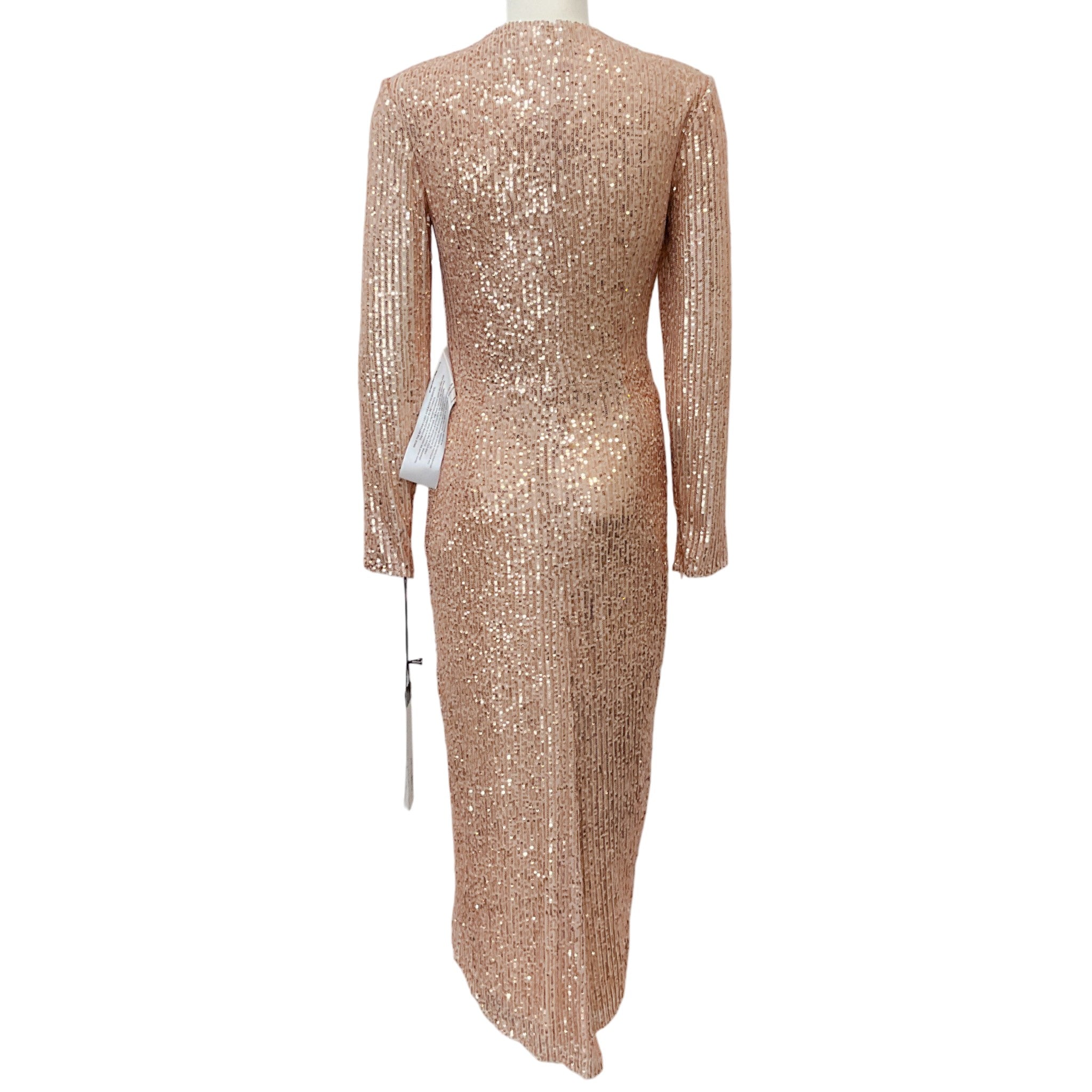 Ieena for Mac Duggal Rose Gold Sequined Twist Front Dress
