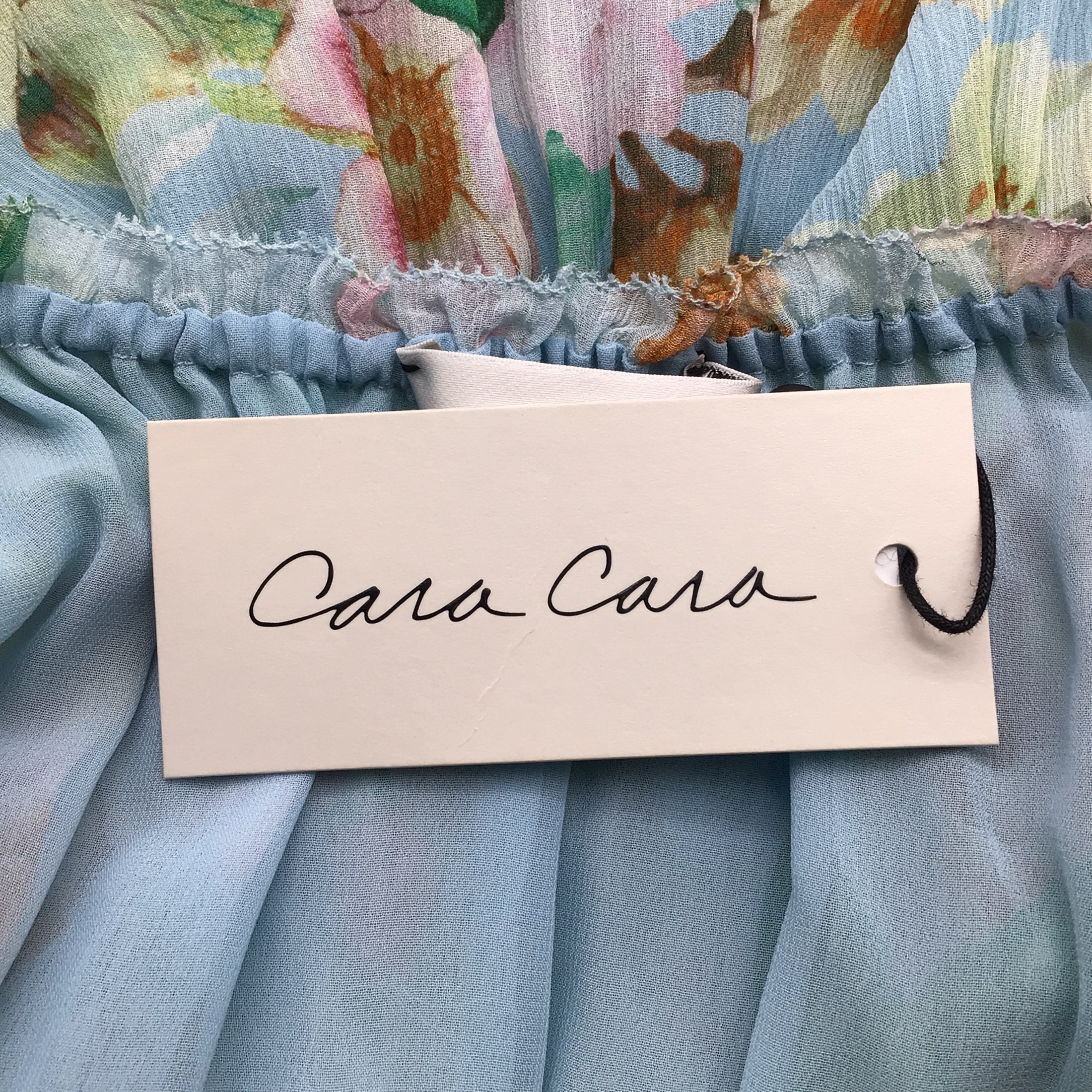Cara Cara Light Blue Multi Dew Cornucopia Print Silk Lydia Dress