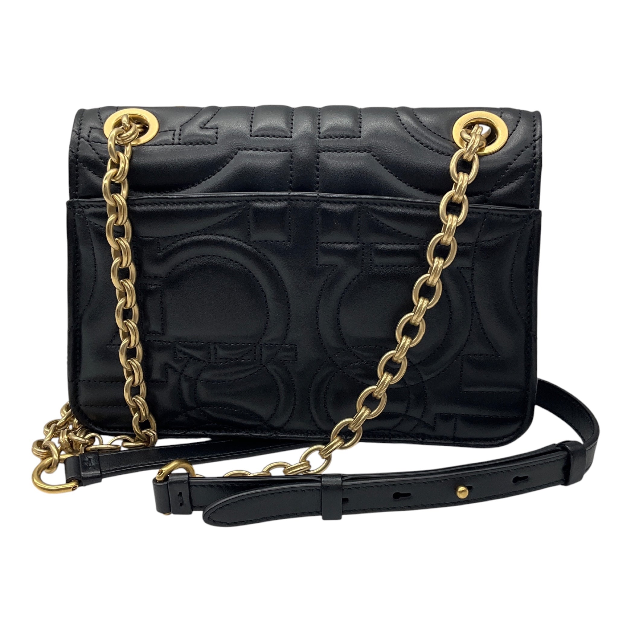 Salvatore Ferragamo Black Gancini Quilted Leather Crossbody Bag with Gold Hardware