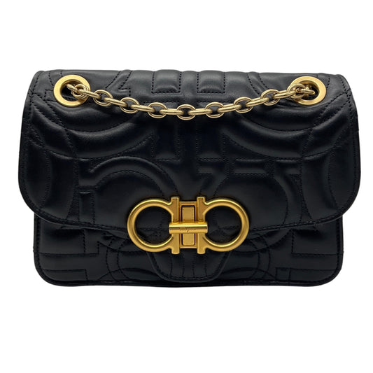Salvatore Ferragamo Black Gancini Quilted Leather Crossbody Bag with Gold Hardware