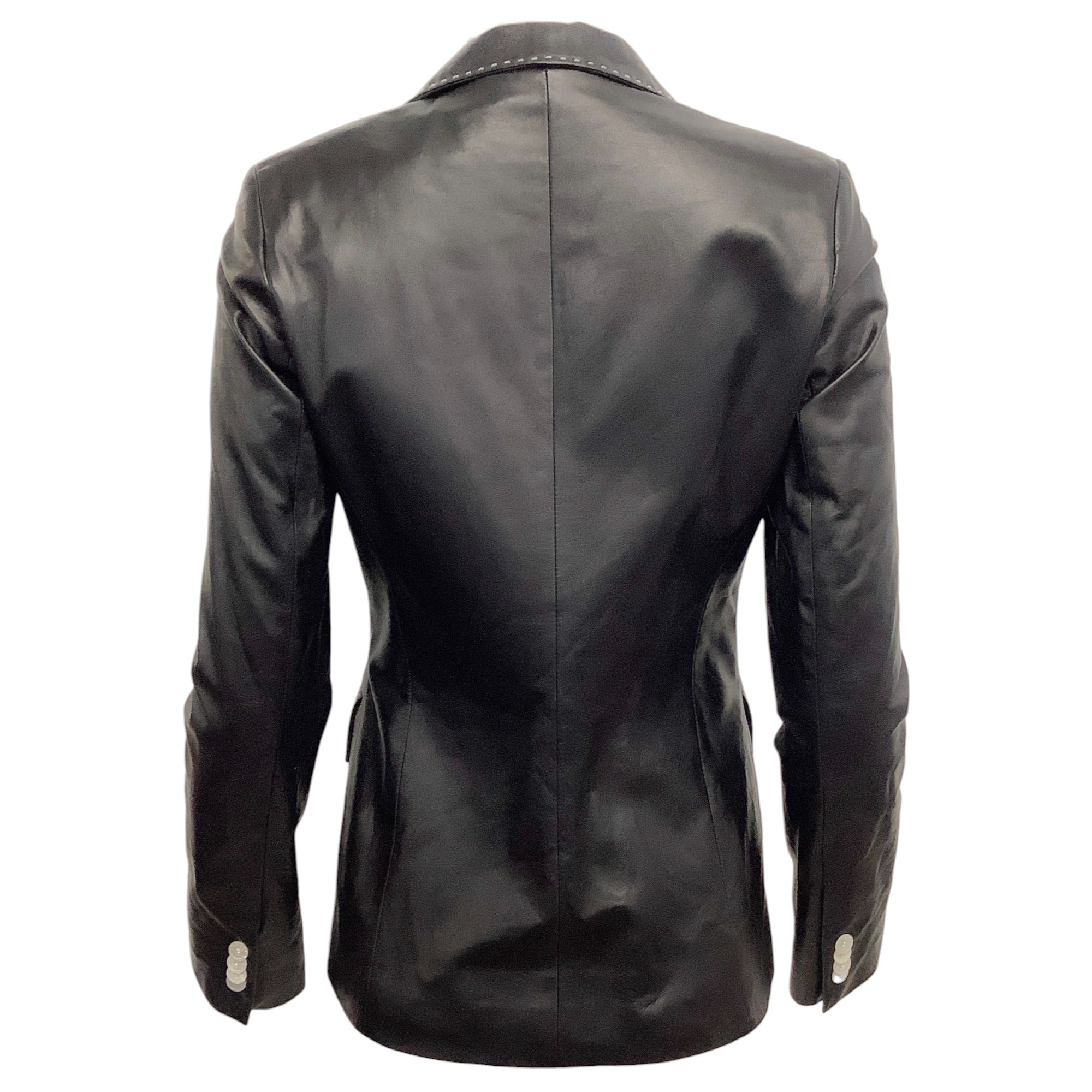 Kiton Black Leather Whipstitch Blazer