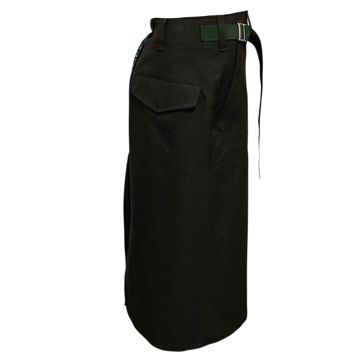 Sacai Charcoal Grey / Green Multi Suiting x Paisley Print Pleated Mixed Media Midi Skirt
