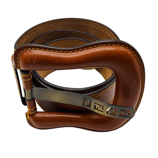 Fendi Tan Large Buckle Wide Cinch Genuine Leather Corset Waist Belt