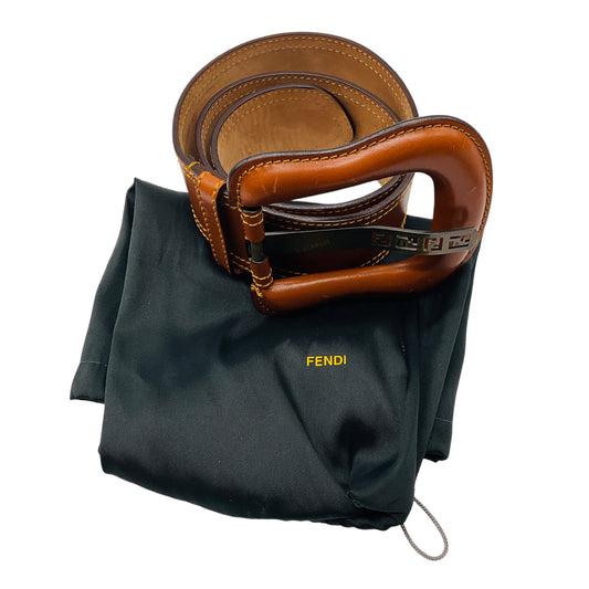 Fendi Tan Large Buckle Wide Cinch Genuine Leather Corset Waist Belt