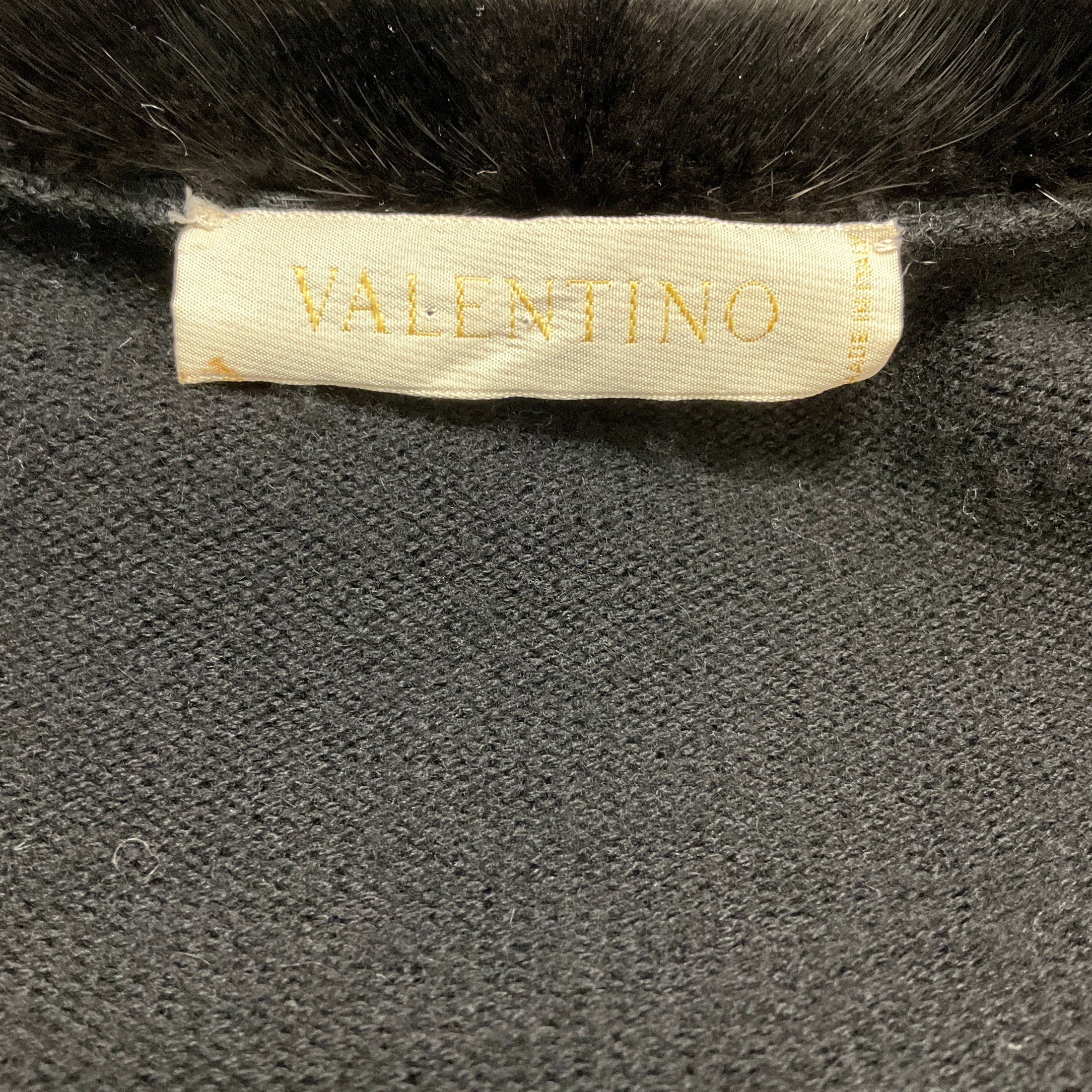 Valentino Black Cropped Knit Shrug Cardigan Sweater with Fur Trim