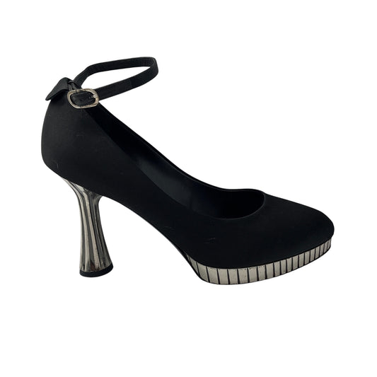 Chanel RARE Black / Silver Disco Mirror Satin Heels with Ankle Strap
