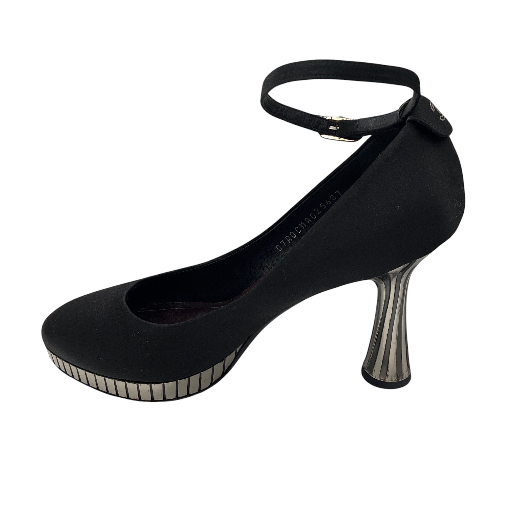Chanel RARE Black / Silver Disco Mirror Satin Heels with Ankle Strap