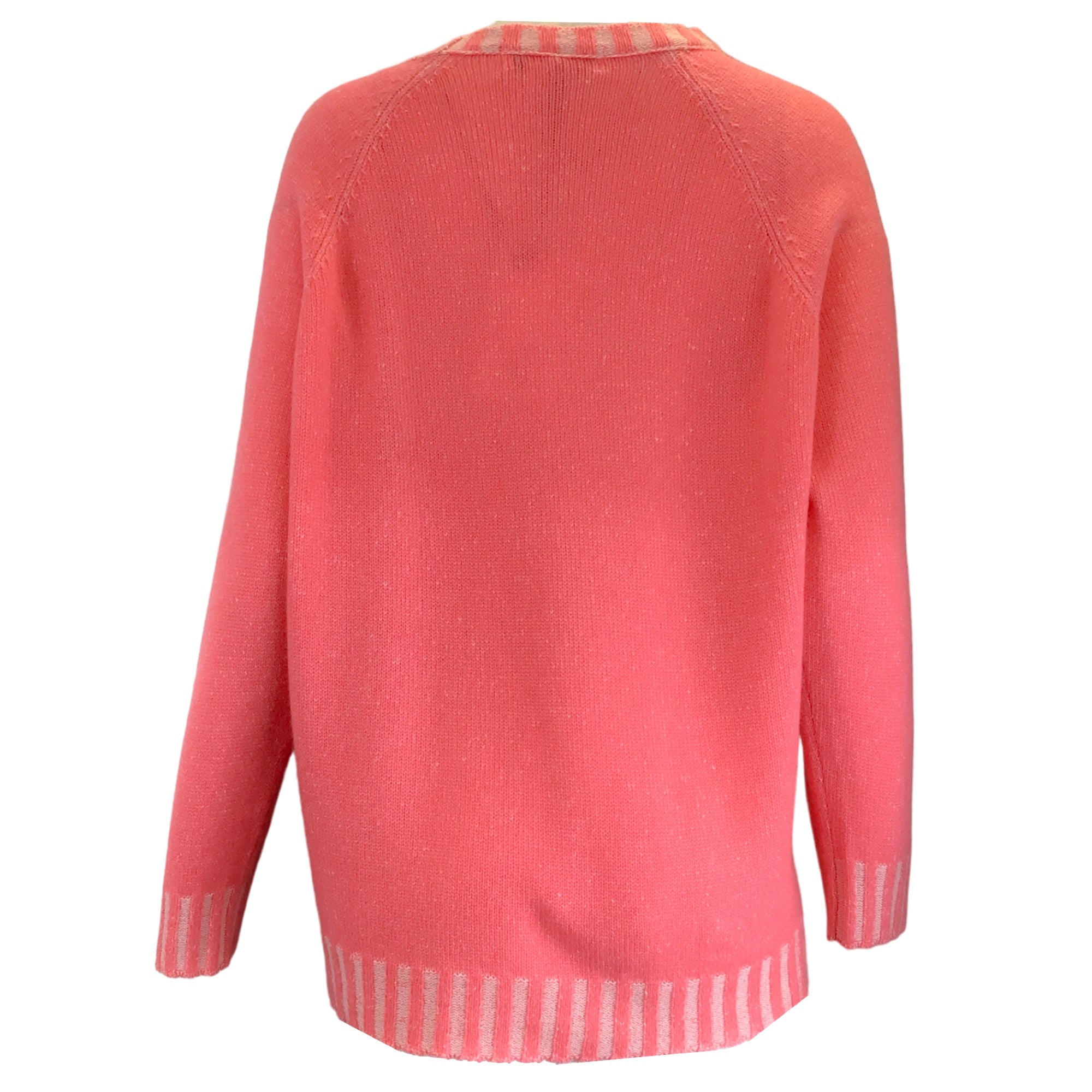 Lamberto Losani Flamingo Pink / White Long Sleeved Cashmere Knit Raglan Sweater