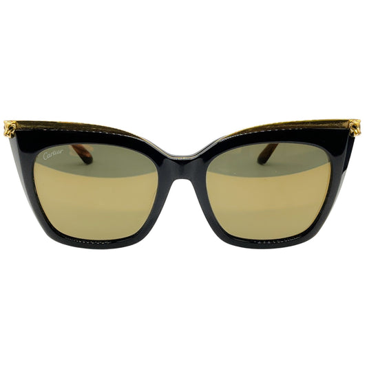 Cartier Black / Gold Panthère Light 55MM Round Sunglasses
