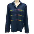 Load image into Gallery viewer, Mira Mikati Navy Blue Multi Swarovski Rhinestone Cady Pajama Top / Blouse
