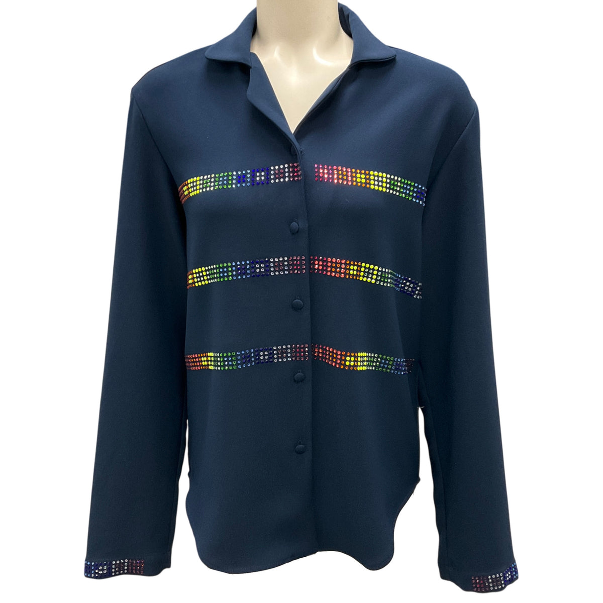 Mira Mikati Navy Blue Multi Swarovski Rhinestone Cady Pajama Top / Blouse