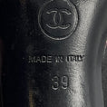 Load image into Gallery viewer, Chanel RARE Black / Silver Disco Mirror Satin Heels with Ankle Strap
