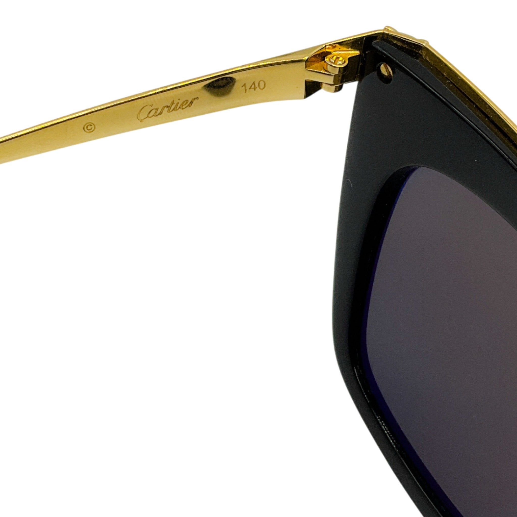 Cartier Black / Gold Panthère Light 55MM Round Sunglasses
