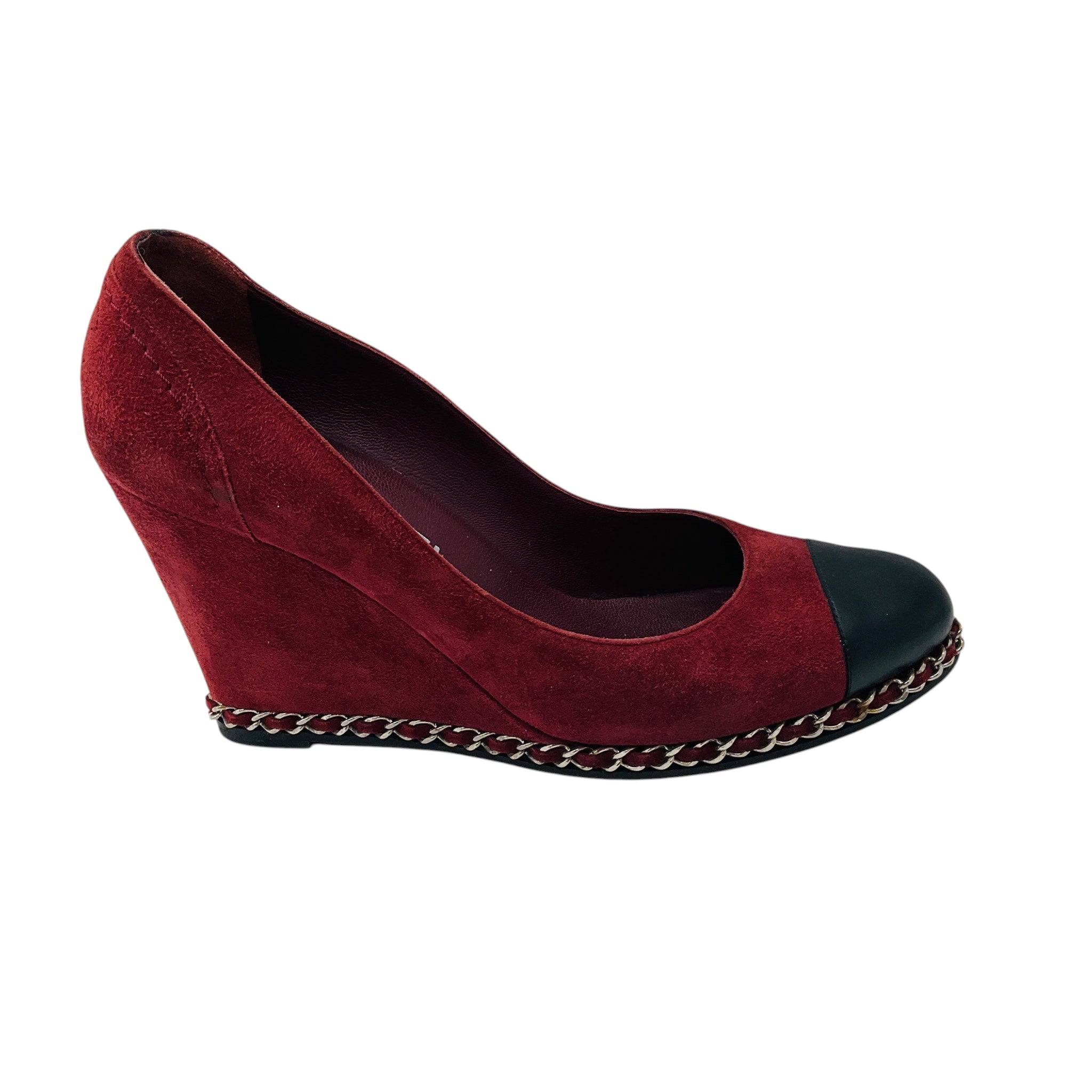 Chanel Dark Burgundy 2011 Suede Wedge Escarpins Pumps