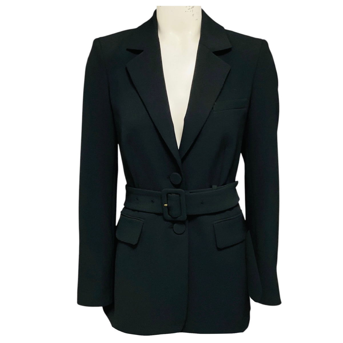 Veronica Beard Black Two Button Crepe Blazer with Belt