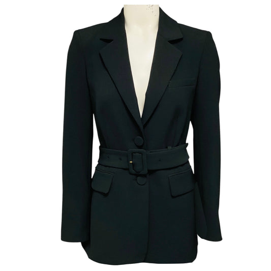 Veronica Beard Black Two Button Crepe Blazer with Belt