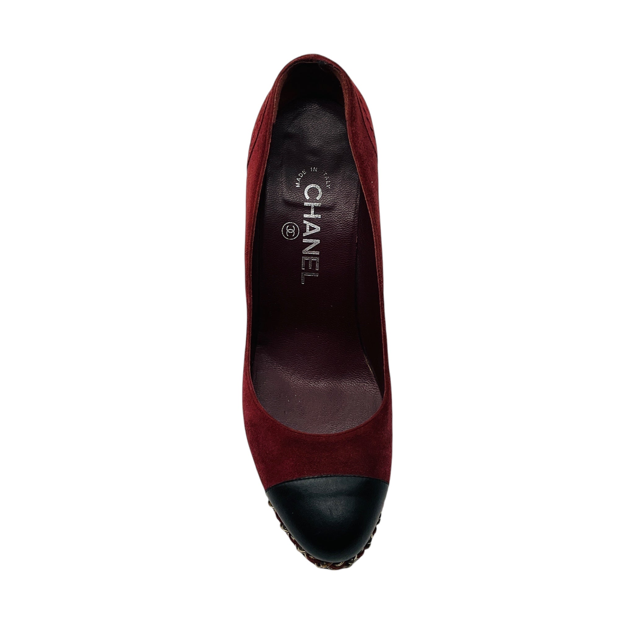 Chanel Dark Burgundy 2011 Suede Wedge Escarpins Pumps