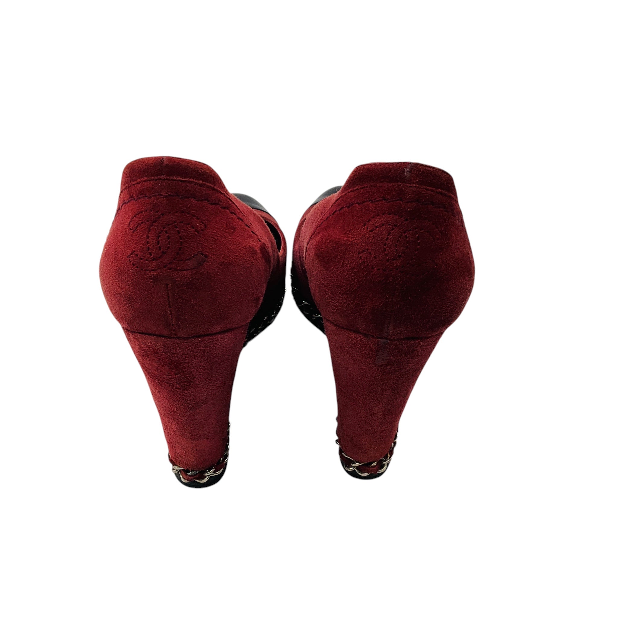 Chanel Dark Burgundy 2011 Suede Wedge Escarpins Pumps