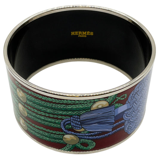 Hermes Green / Burgundy Brandenburg Cuff Enamel Extra Wide Bangle