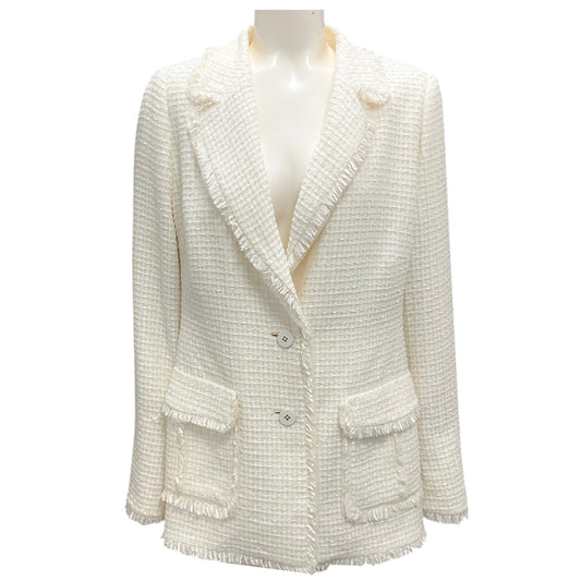 Rena Lange Ivory Fringed Tweed Blazer