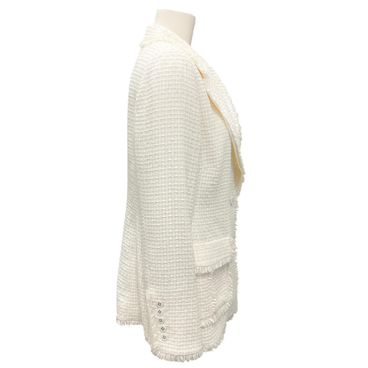 Rena Lange Ivory Fringed Tweed Blazer