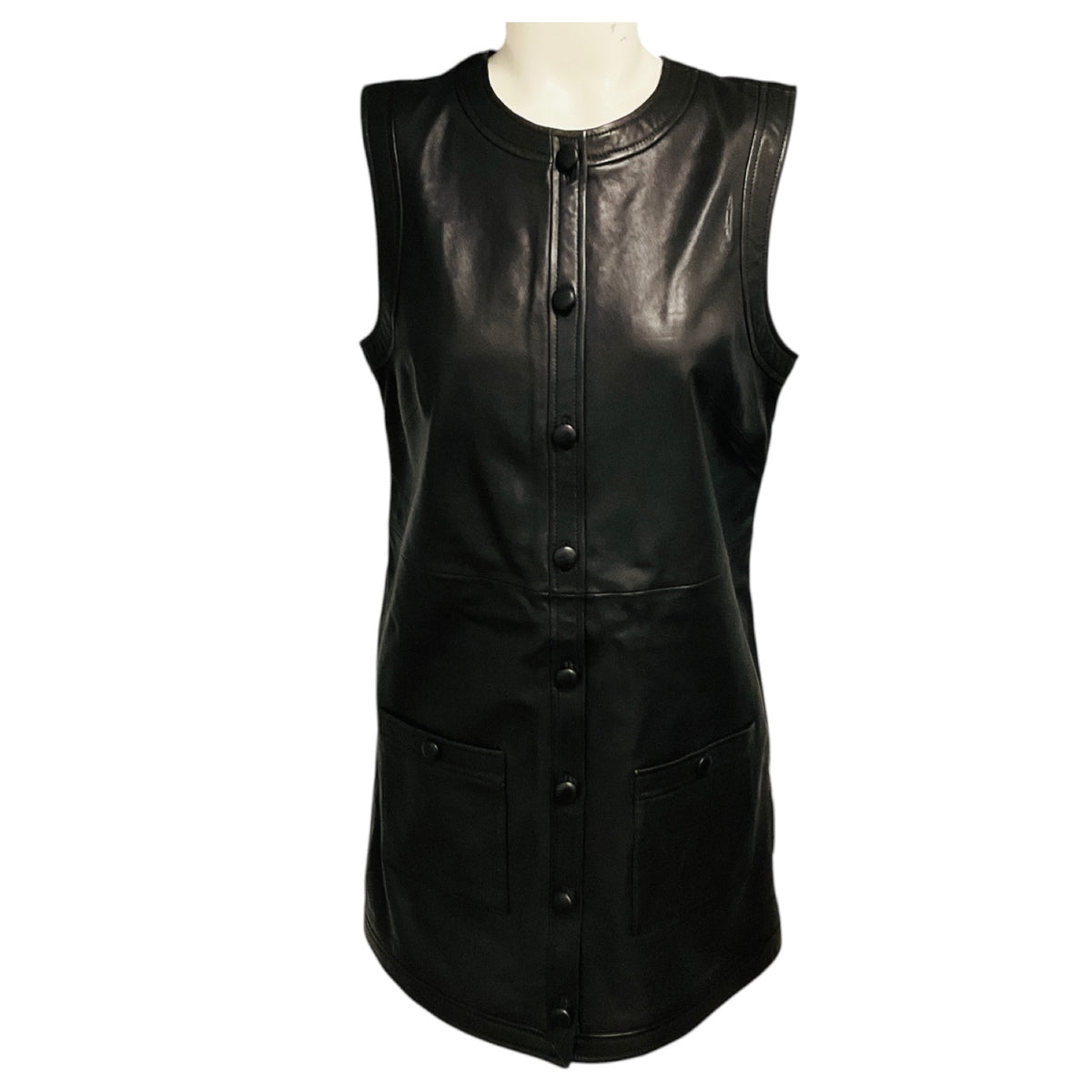 Frame Black Sleeveless Button Front Lamb Leather Dress