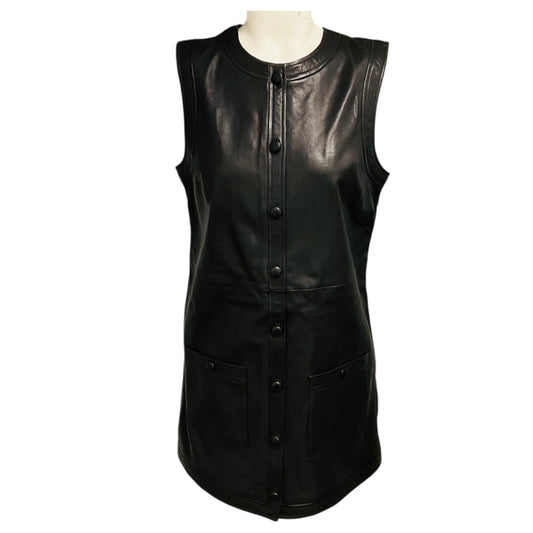 Frame Black Sleeveless Button Front Lamb Leather Dress