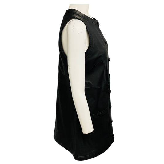 Frame Black Sleeveless Button Front Lamb Leather Dress