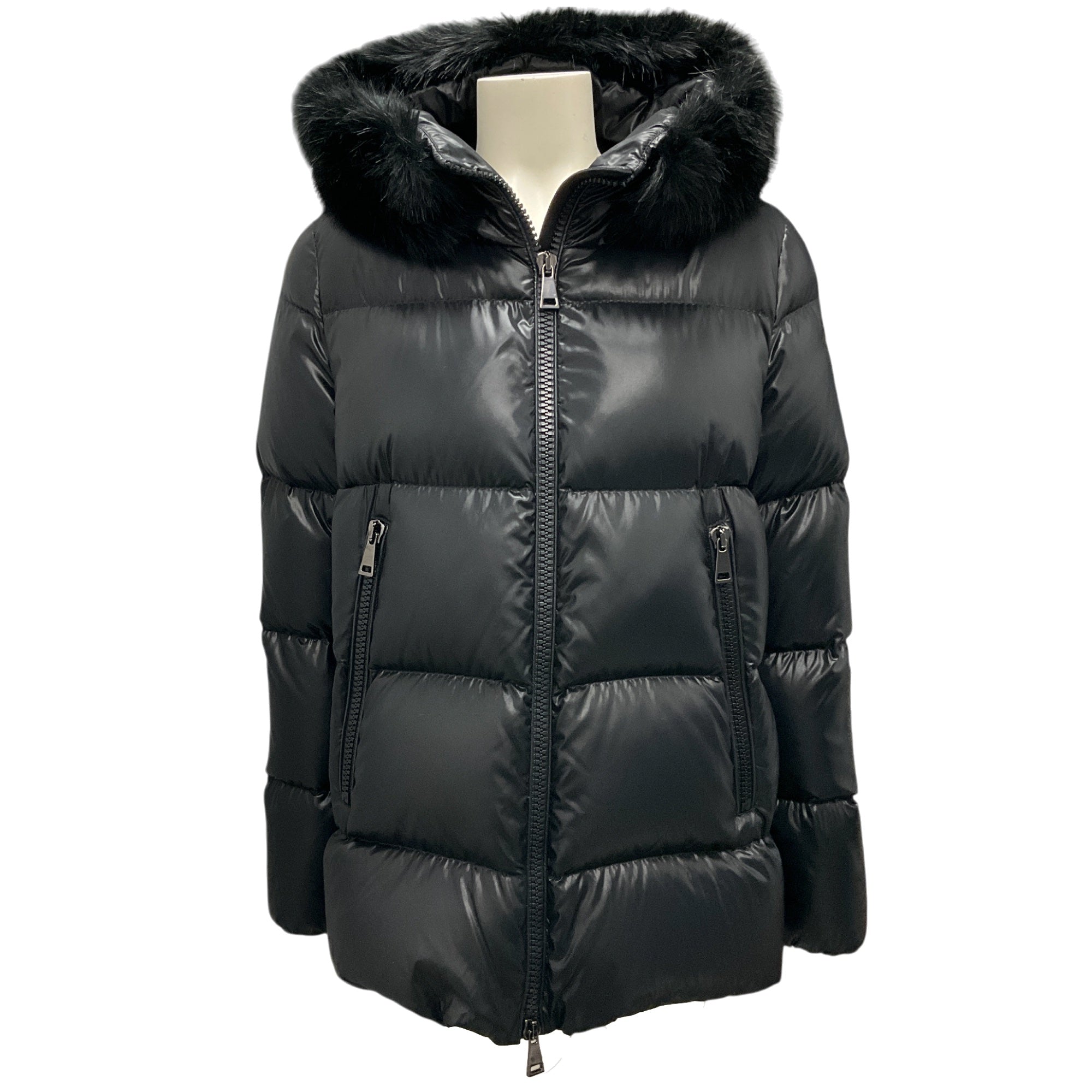 Moncler Black 2022 Laiche Faux Fur Trimmed Hooded Padded Down Puffer Jacket