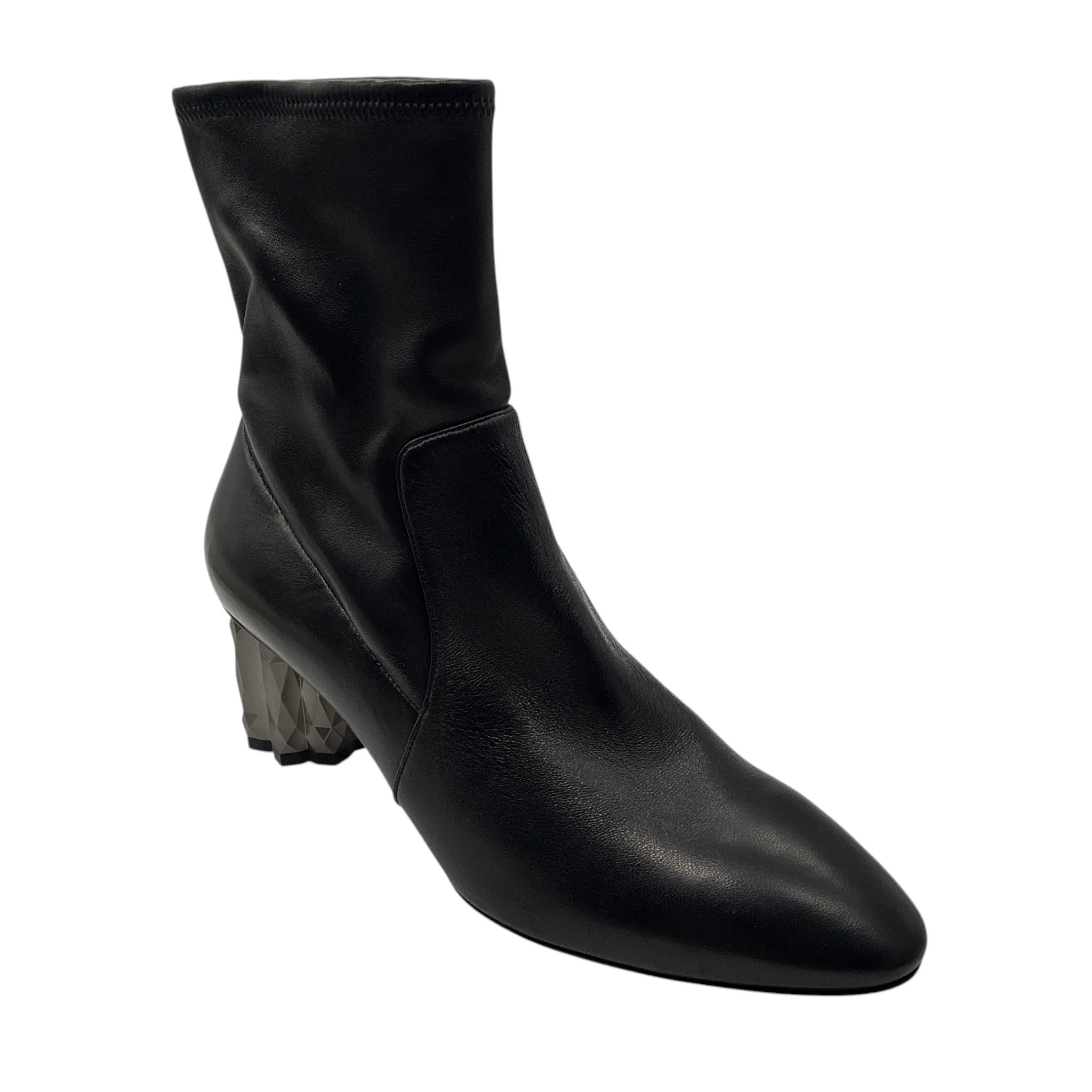Salvatore Ferragamo Black Leather Sock Booties with Geometric Heel