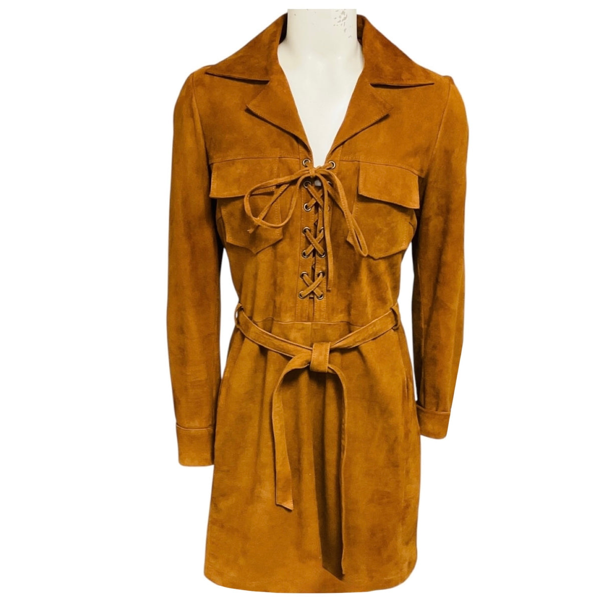 Frame Terracotta Suede Lace Up Dress