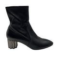 Load image into Gallery viewer, Salvatore Ferragamo Black Leather Sock Booties with Geometric Heel
