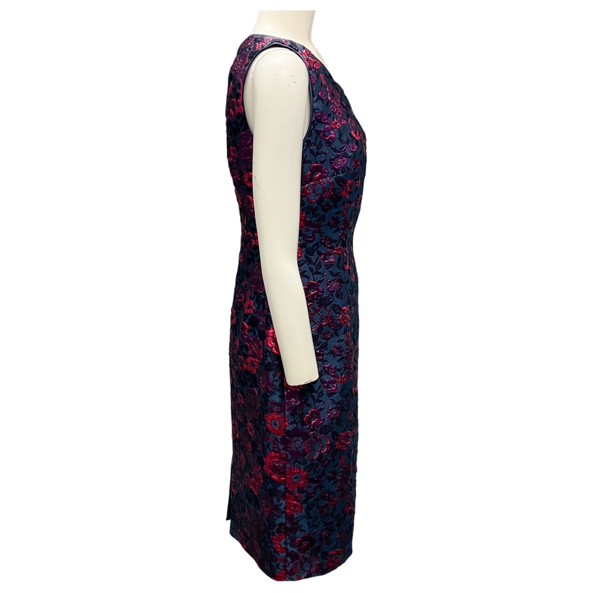 Talbot Runhof Blue / Pink Floral Jacquard Cocktail Dress