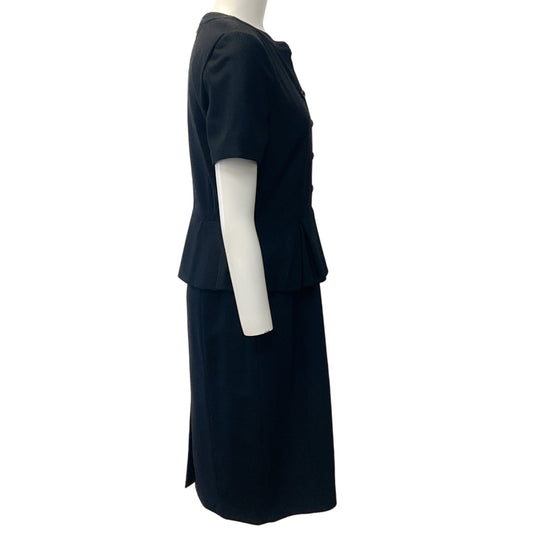 Burberry Black Wool Short Sleeve Dress with Peplum