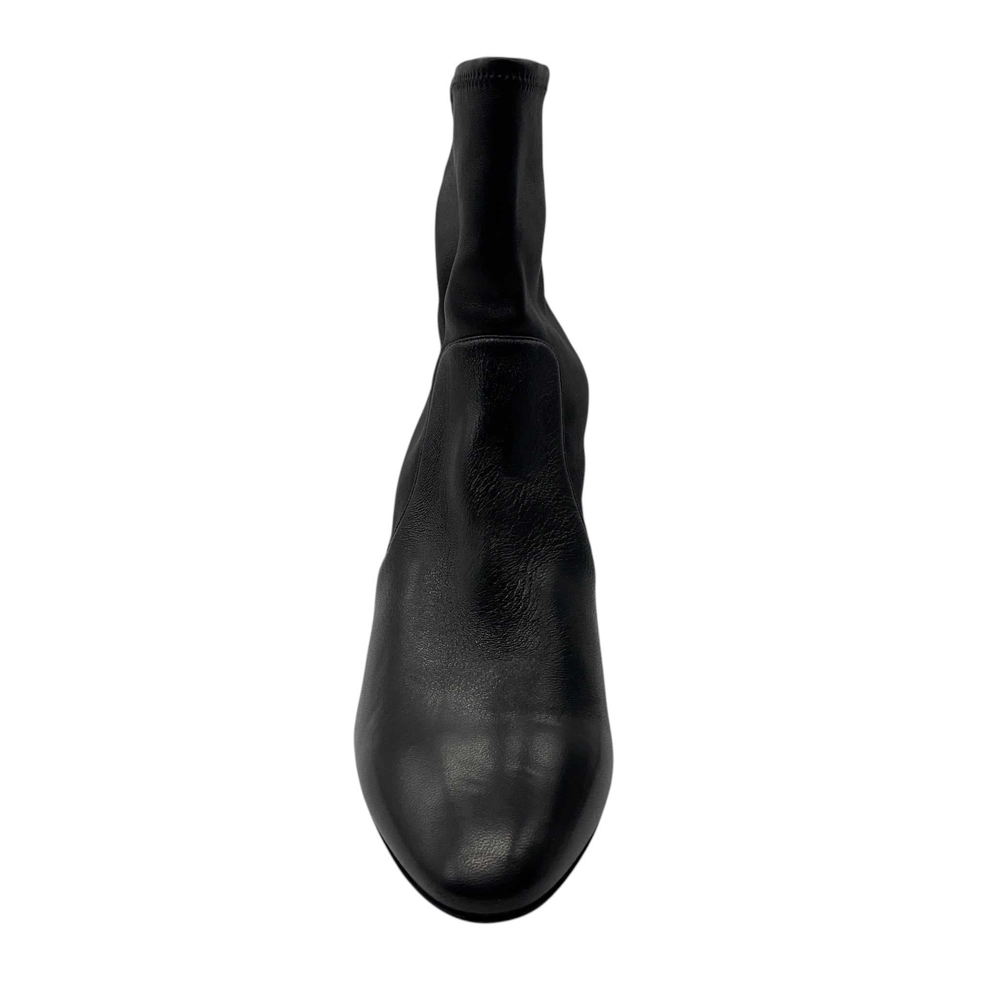Salvatore Ferragamo Black Leather Sock Booties with Geometric Heel