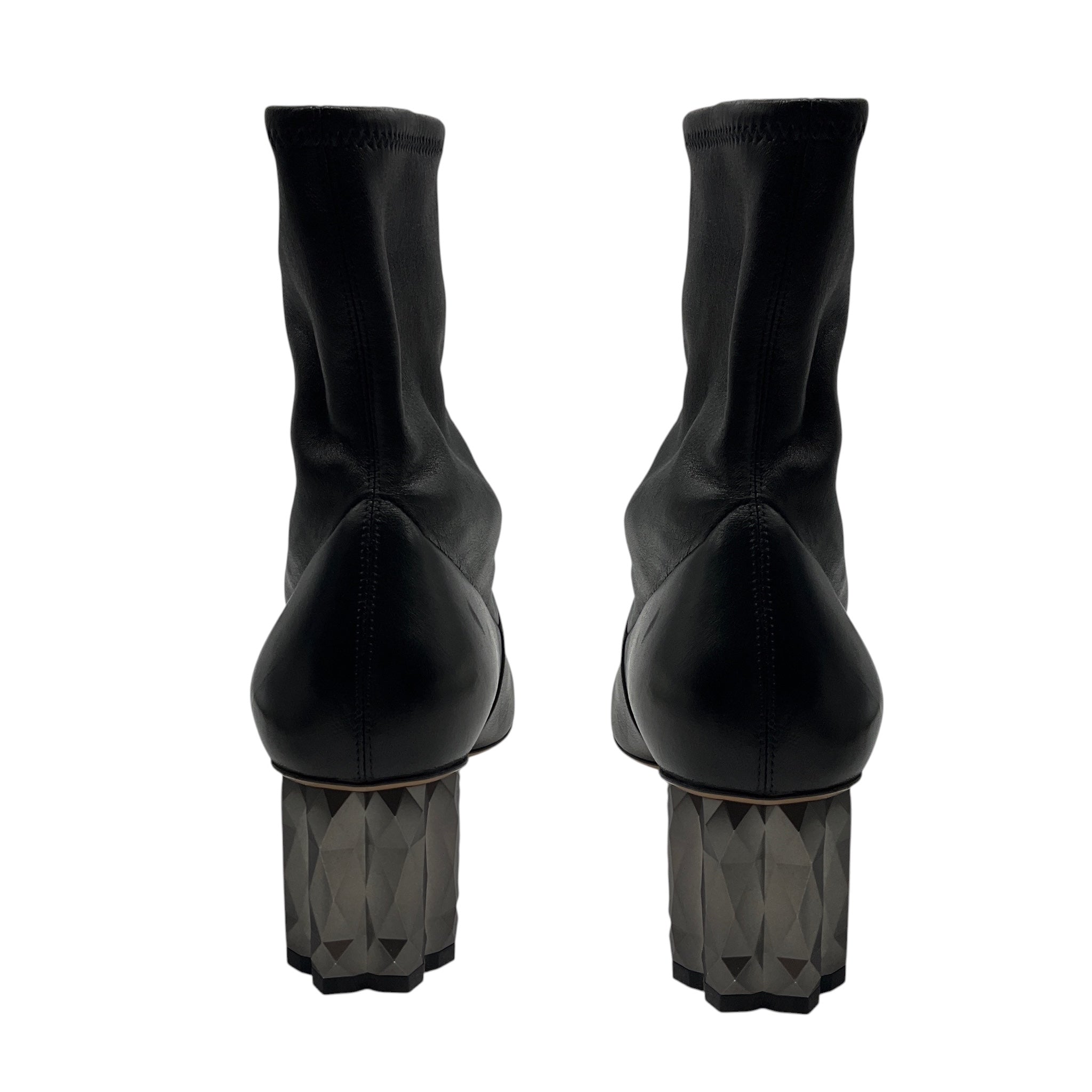 Salvatore Ferragamo Black Leather Sock Booties with Geometric Heel