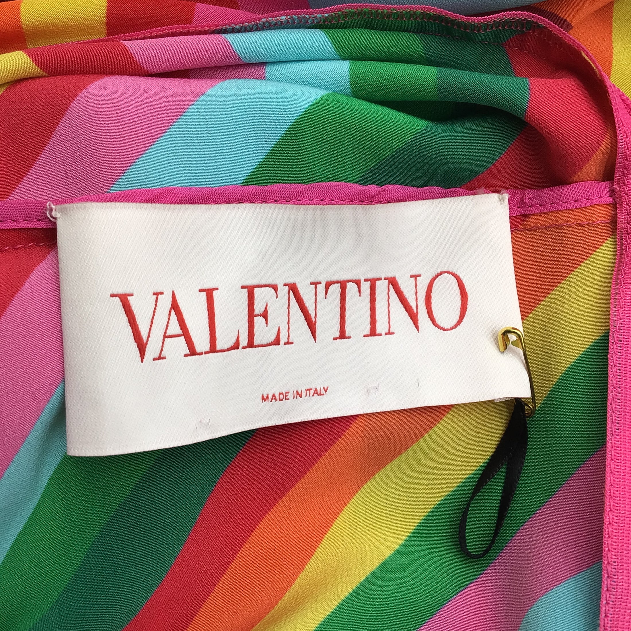 Valentino Multicolor Chevron Print Crepe De Chine Midi Dress