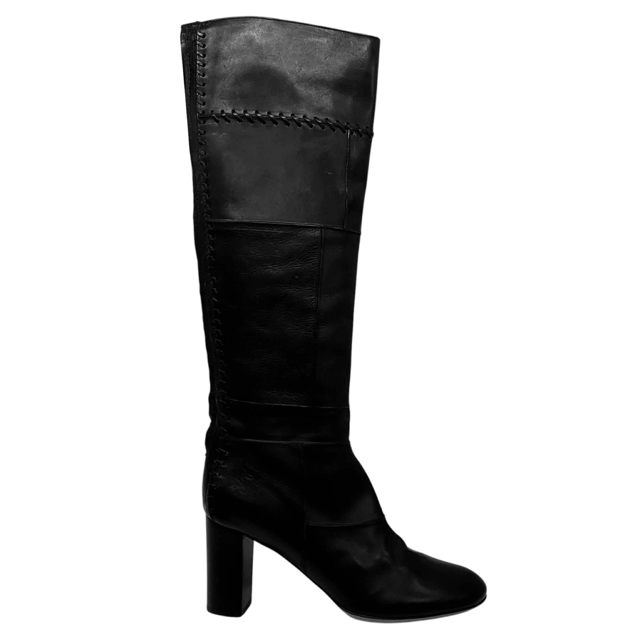 Chloe Black Stitched Detail Tall Leather Boots