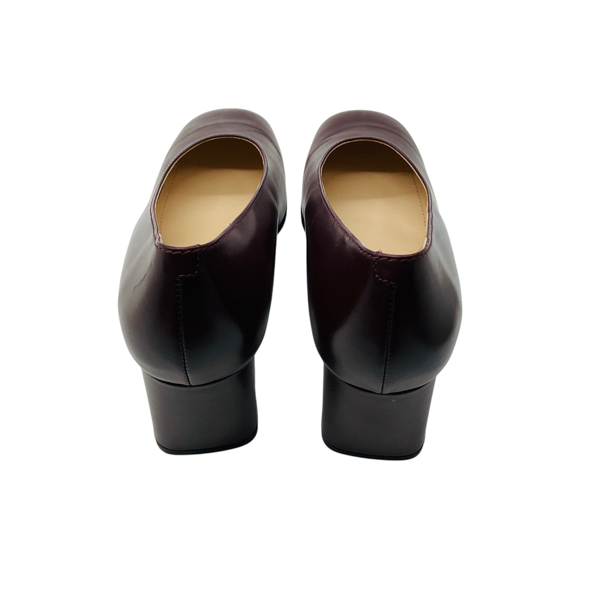 Tod's Dark Burgundy Round Toe Leather Block Heel Pumps