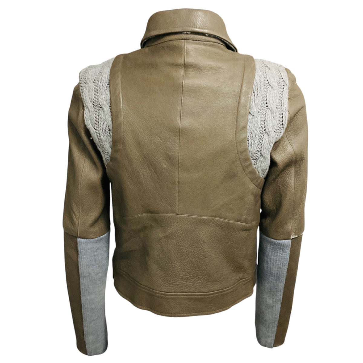 Thakoon Taupe Lambskin Leather Jacket with Grey Wool Knit Trim