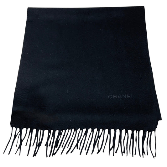 Chanel Black Fringed Cashmere Scarf